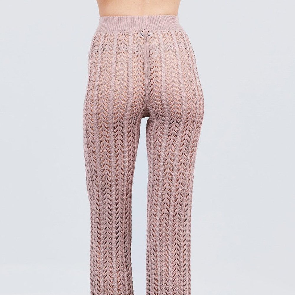 Flare Long Fishnet Sweater Pants-Blush - Picture 2 of 4